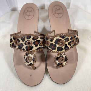 Jack Rogers Women Flip Flop Thong Sandals Haircalf Size US 10 Leopard Print Flat